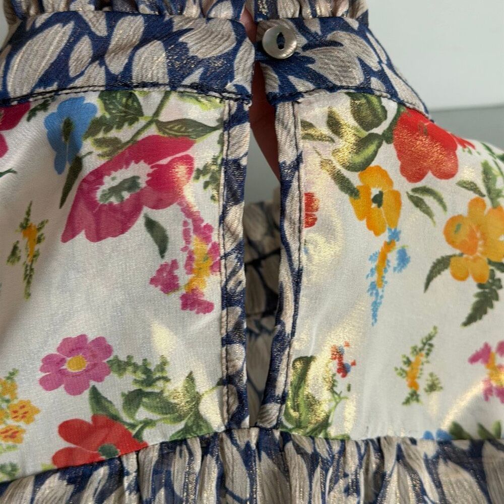Anthropologie Current Air Romantic Mixed Print Floral Leopard Mock Neck Blouse S - Picture 7 of 15